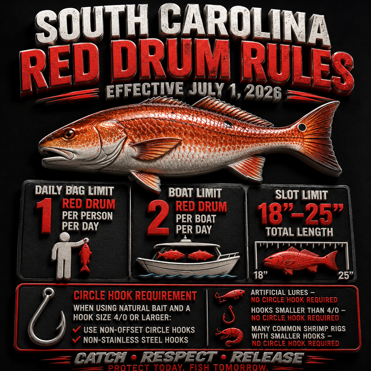 South Carolina Red Drum Rules 2026